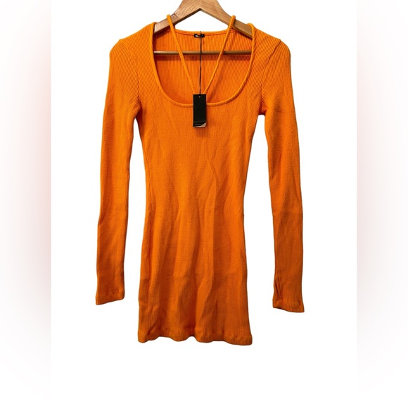 Monrow Knit Dress Scoop Neck Orange Women’s Size Small‎ Dress NWT - Picture 1 of 7